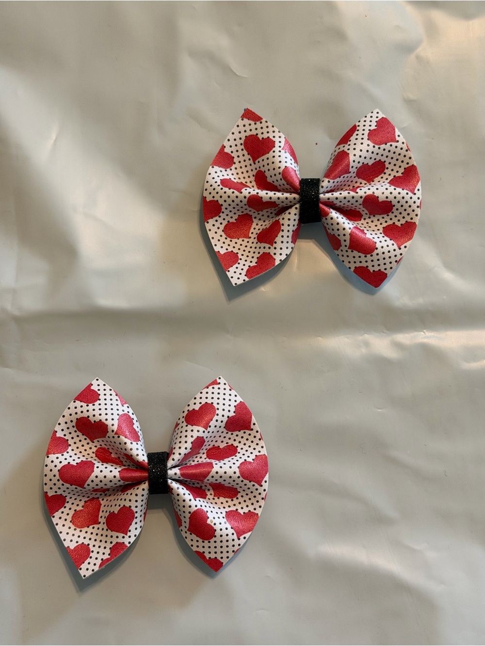 Kids Heart Print White and Red Bow Hair Clips